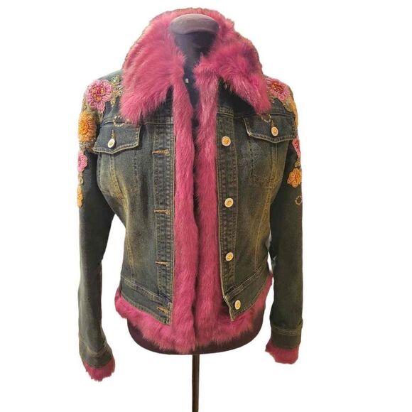 Kaity BoHo Denim jacket with removable lining/fur - Picture 1 of 3